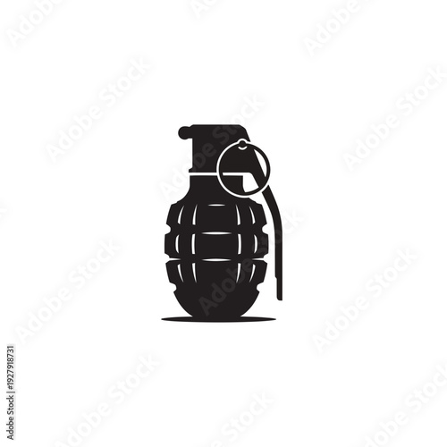Black silhouette of a hand grenade on a white background