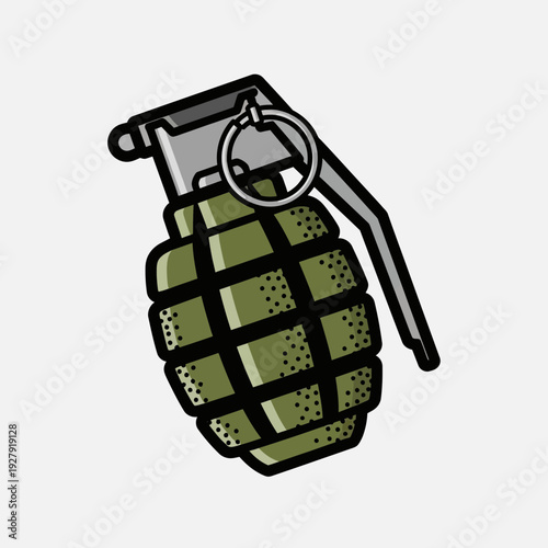 Illustration of a green hand grenade with pin and lever