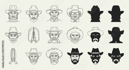 Collection of Cowboy Hat Illustrations and Silhouettes.