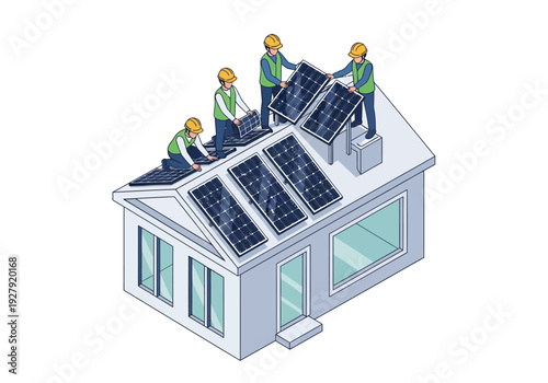 Installing solar panels on the roof of a house, a sustainable energy solution for homes
