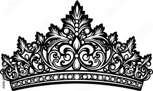 Ornate Regal Tiara Silhouette - Elegant Princess Crown and Royal Jewellery Vector