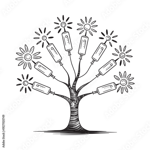 A symbolic tree with cars instead of leaves representing automotive growth or dependence in society high quality