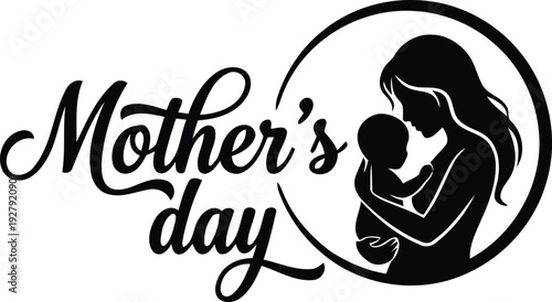 Mothers Day Illustration Featuring Woman Holding Baby Silhouette Design