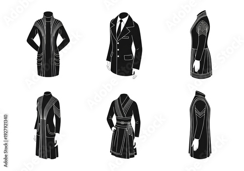 Collection of Black Fashionable Womens Outerwear Outfits.