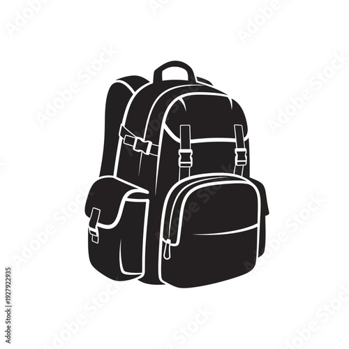 Black hiking backpack illustration on white background