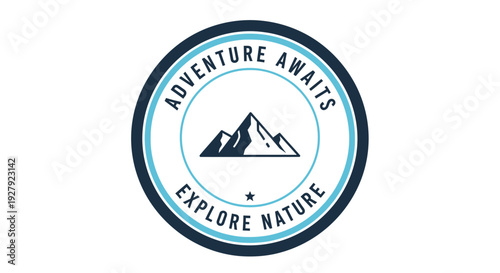 Circular logo with mountain graphic and inspirational travel quote.