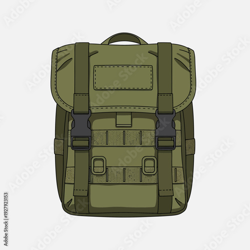 Green Tactical Backpack Isolated on White Background