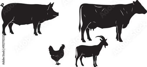 barnyard animal silhouette pack pig chicken cow goat