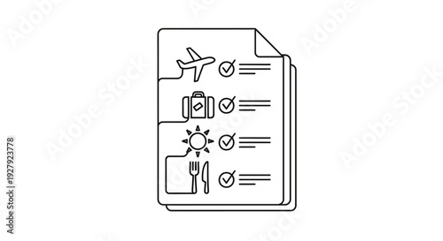 Travel Checklist Document Icon Line Art.