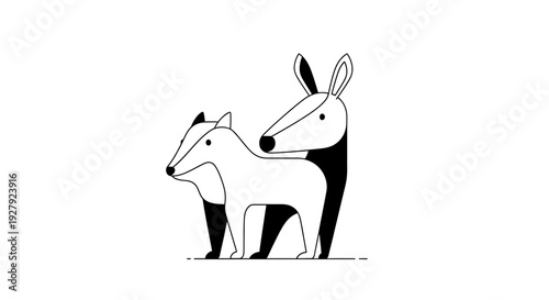 Simple line art illustration of two kangaroos standing together.