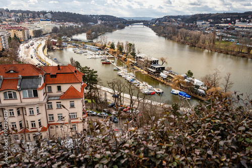 Wallpaper Mural Panorama of river Vltava, marina in Podoli, Prague. Torontodigital.ca