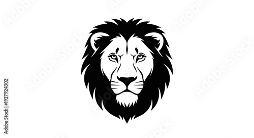 Bold lion head silhouette against white background graphic design