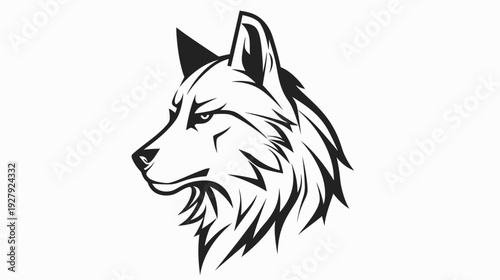 Monochrome illustration of a wolf head profile isolated on white background