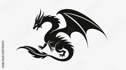 Black dragon silhouette illustration against white background for graphic design