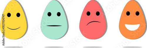 Cute egg emoji characters set with different facial expressions vector illustration isolated on white background