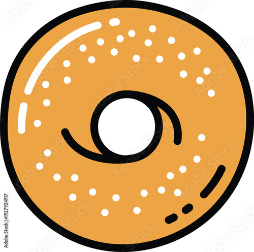 Orange bagel with white seeds and black outline 1