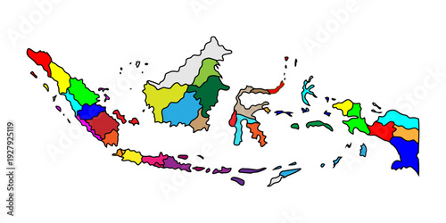 Colorful Map Illustration of Indonesia Highlighting Provinces and Regions