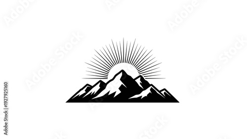 Mountain range silhouette with rising sun nature and adventure concept