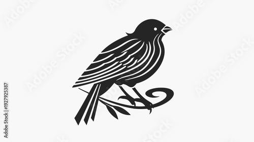 Black and white illustration of a bird perched on a twig vector design