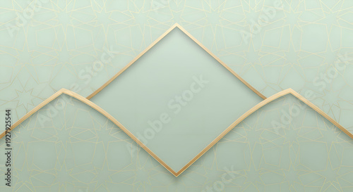 Modern Islamic geometric background with subtle light green tones and intersecting gold lines for elegant design or Ramadan themes.