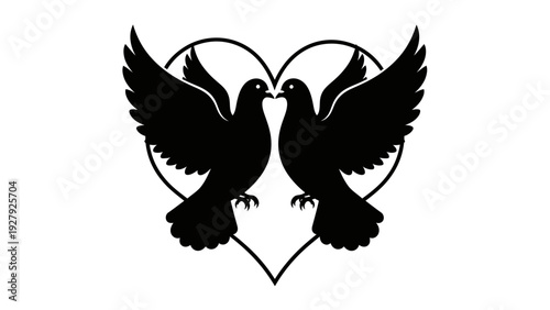 Two doves silhouetted in heart shape symbolizing love and unity