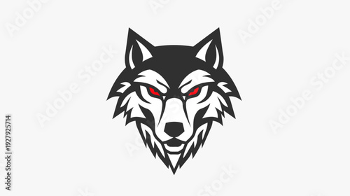 Stylized wolf head silhouette with intense red eyes on white background