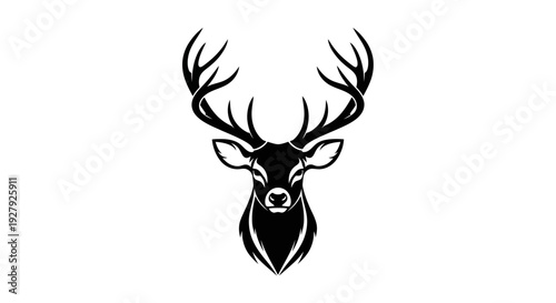 Black and white deer head silhouette on white background for design