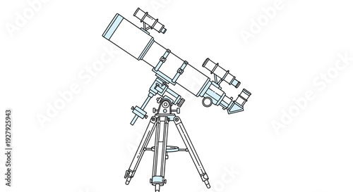 A simple line art illustration of a powerful astronomical telescope on a tripod, ready for stargazing and exploring the cosmos.