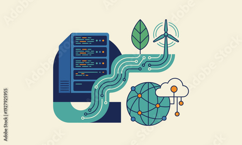 Green data center processing information for sustainable global connectivity and cloud services