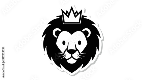 Stylized lion head with crown illustration against white background