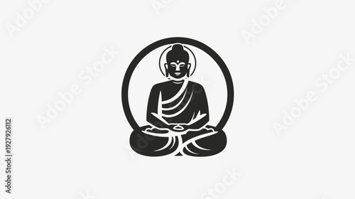 Meditating buddha silhouette within a circle symbol for spiritual themes