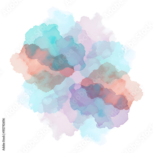 Abstract Pastel Watercolor Splashes Background Design in Soft Teal, Peach, and Purple Hues