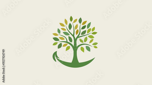 Stylized tree logo with leaves and smile ideal for sustainable branding