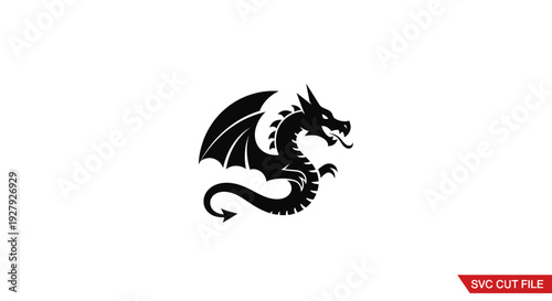 Black dragon silhouette isolated on white background for design elements