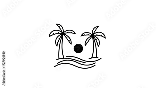 Minimalist palm trees and sun icon for design and creative projects