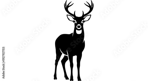 Elegant black silhouette of a deer with impressive antlers on white background