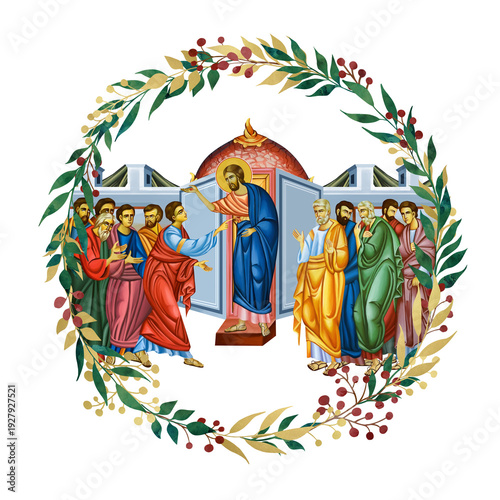 Wallpaper Mural Doubting Thomas. Decorative vintage floral wreath, illustration in Byzantine style isolated Torontodigital.ca