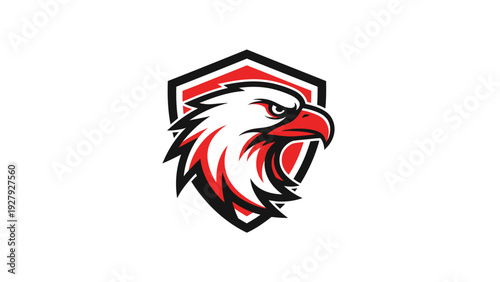 Eagle head mascot illustration on shield emblem for design element