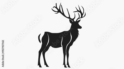 Silhouette of majestic deer with large antlers against white background