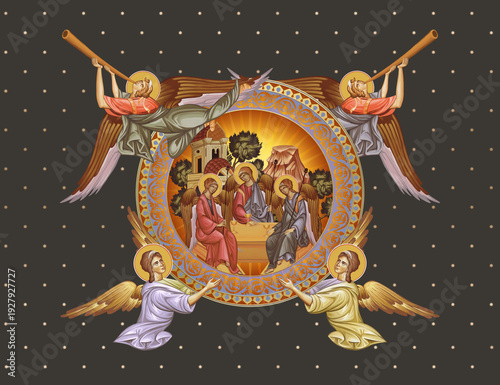 Wallpaper Mural Trinitian. Holy trinity. Decorative vintage illustration with angels in Byzantine style Torontodigital.ca