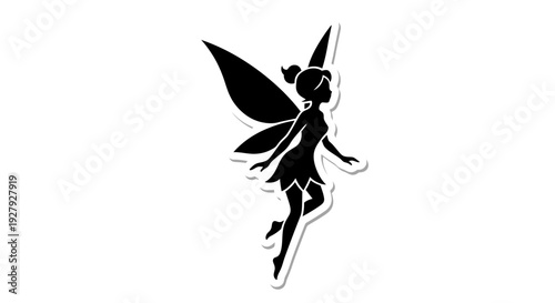 Silhouette of a fairy with wings isolated on white background vector illustration