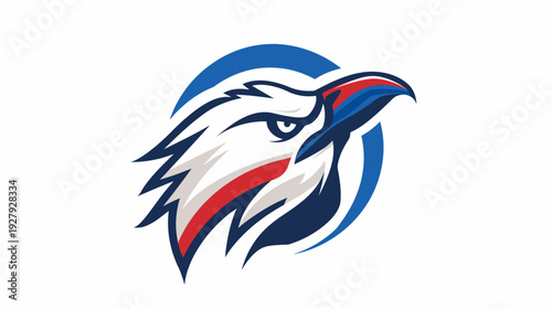 Stylized eagle head logo design with blue and red color scheme
