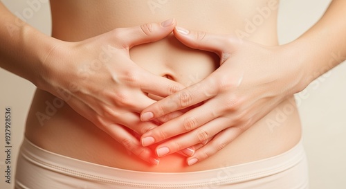 Wallpaper Mural Close-Up of Lower Abdomen with Red Light Therapy, Highlighting Skin Textures for Beauty and Care Torontodigital.ca