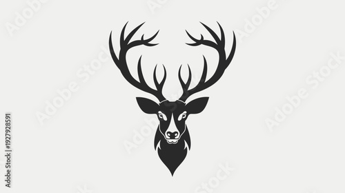 Elegant deer head silhouette with large antlers on white background