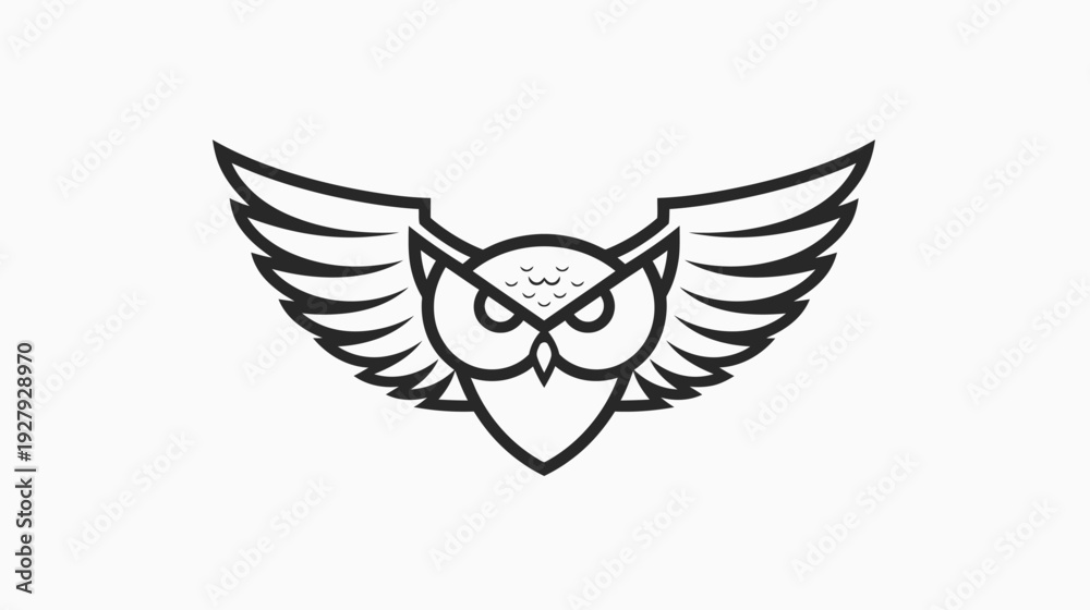 Obraz premium Stylized owl illustration with outstretched wings for logo or symbol design