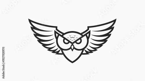 Stylized owl illustration with outstretched wings for logo or symbol design
