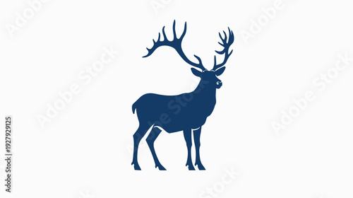 Elegant deer silhouette with large antlers against white background vector illustration