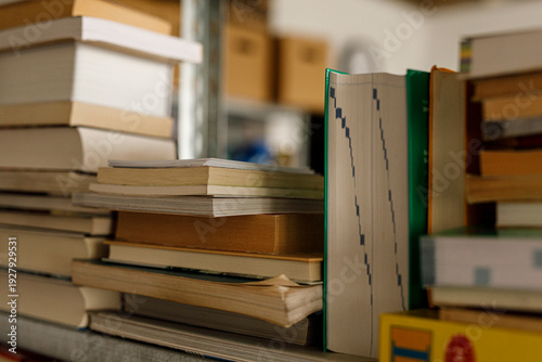 Close up of a stack of book...