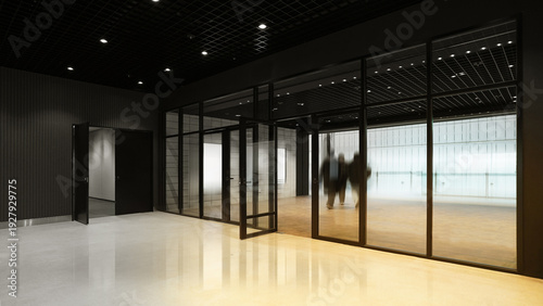 Modern Office Conference Room with Glass Walls and Metal Frames