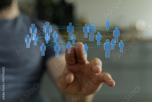 Abstract image showing network of connections between people. Concept of teamwork, social media, communication, and glob